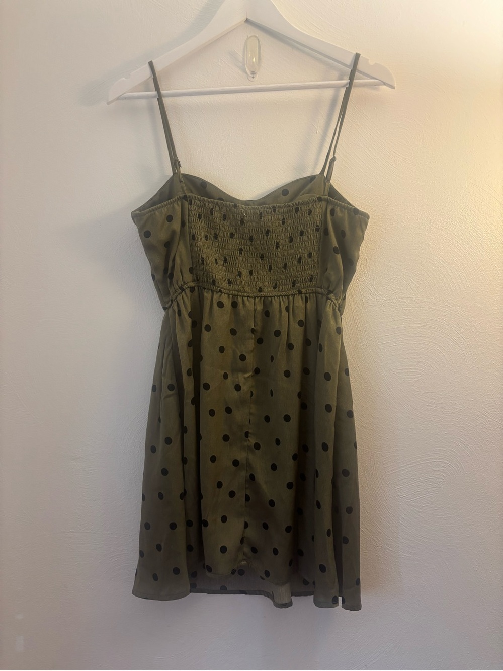 Francesca's Collections Olive Green & Black Polka Dot Mini Dress Size Medium - Picture 2 of 6